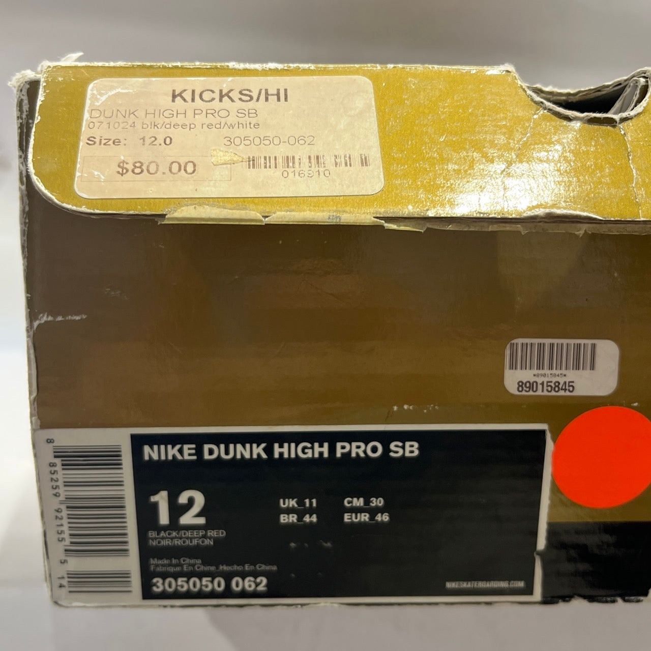 【US12】 NIKE SB DUNK HIGH PRO SB Jason Voorhees 305050-062 【USED】