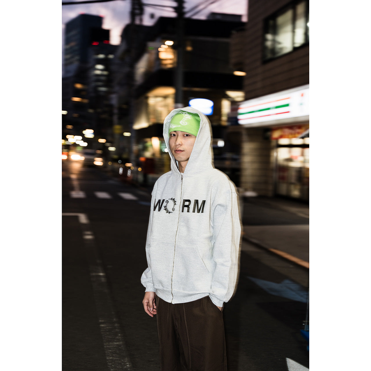 WORM LOGO Zip-Up Hoodie Ash M