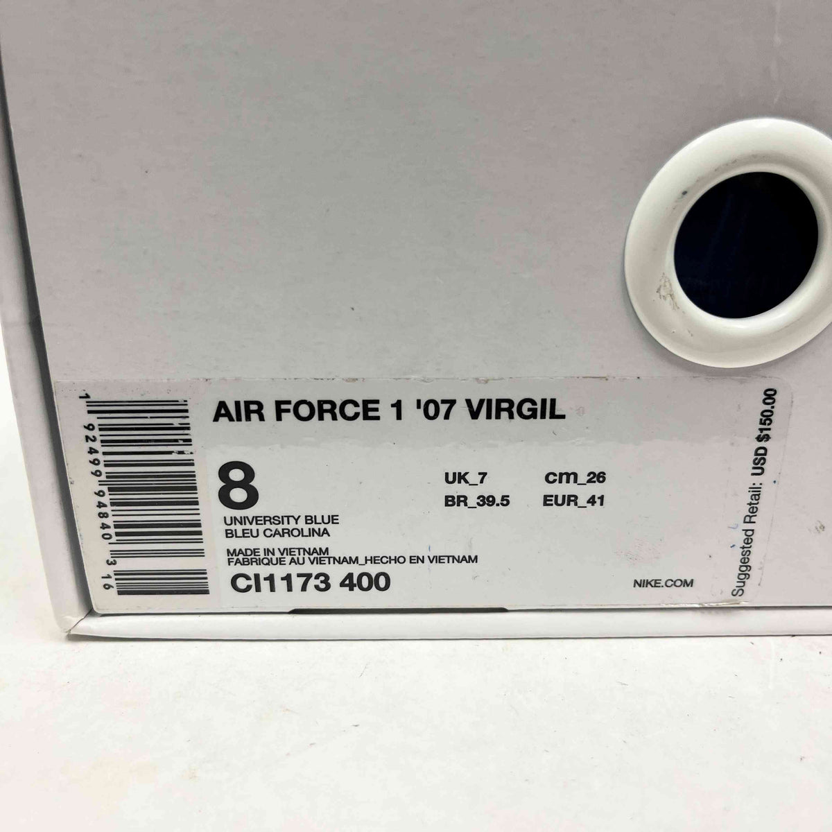【US8】 NIKE AIR FORCE 1'07 VIRGIL off white CI1173-400 【DS】