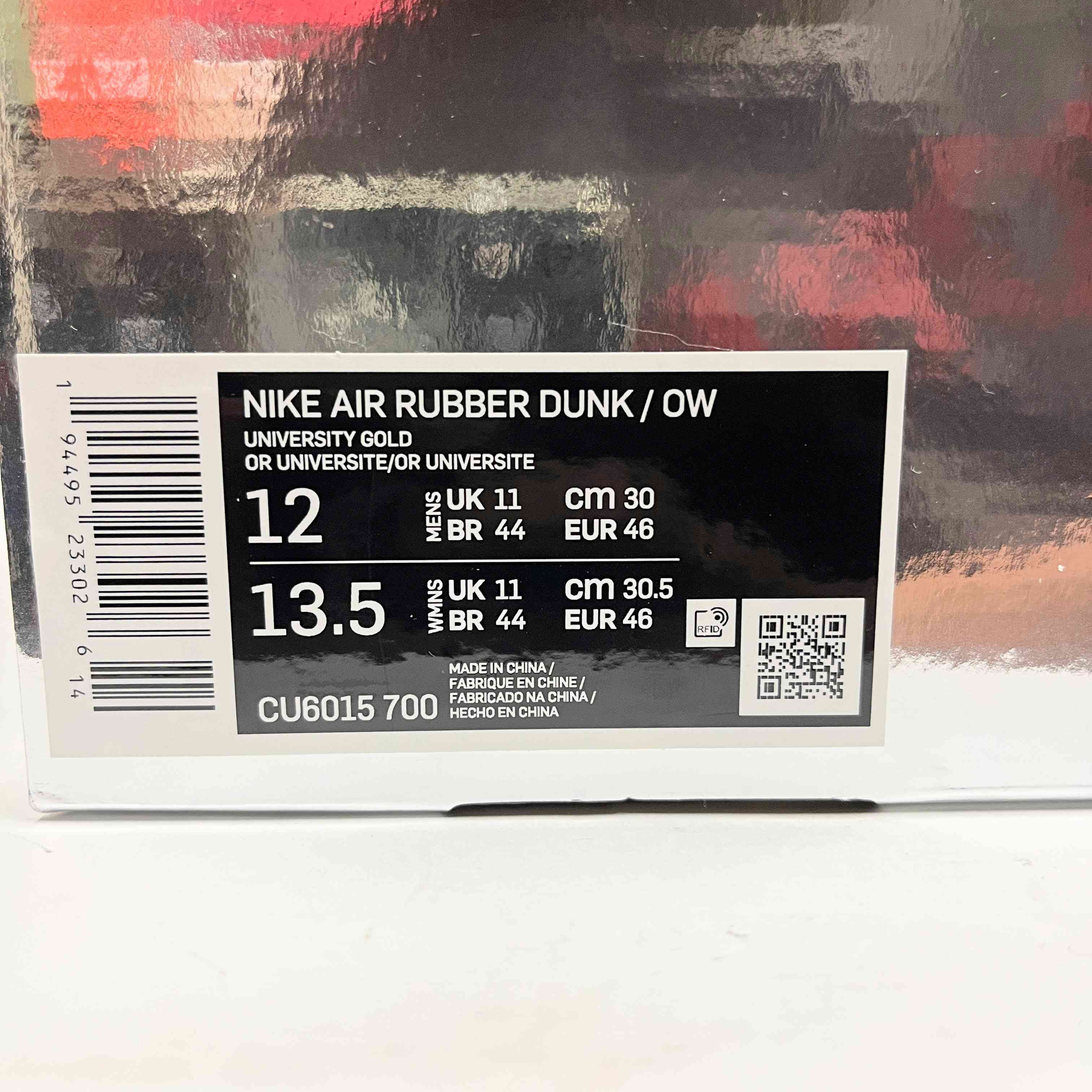 【US12】 NIKE AIR RUBBER DUNK/OW OFF-WHITE CU6015-700 【USED】