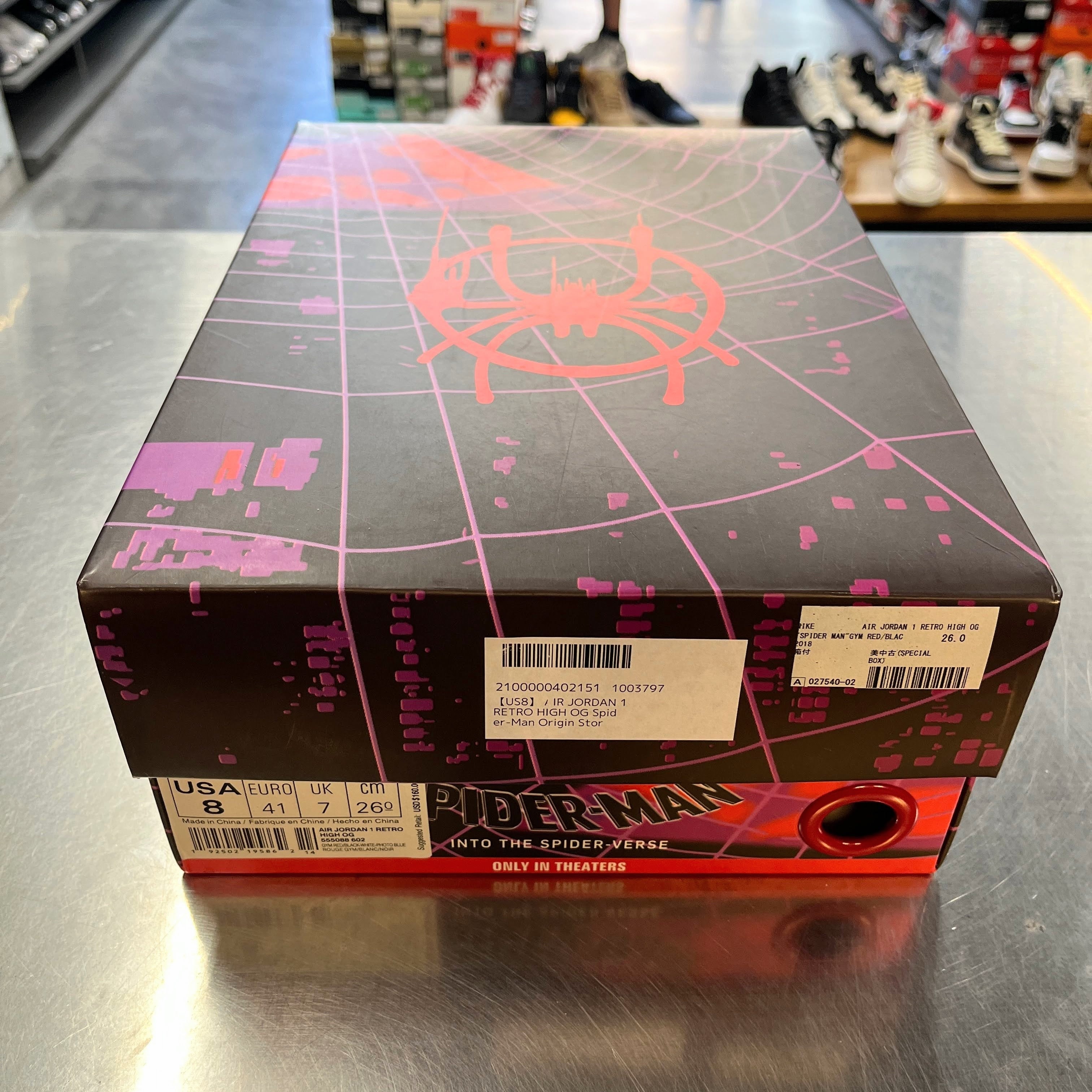 【US8】 AIR JORDAN 1RETRO HIGH OG Spider-Man Origin Story Special Box 555088-602 【USED】