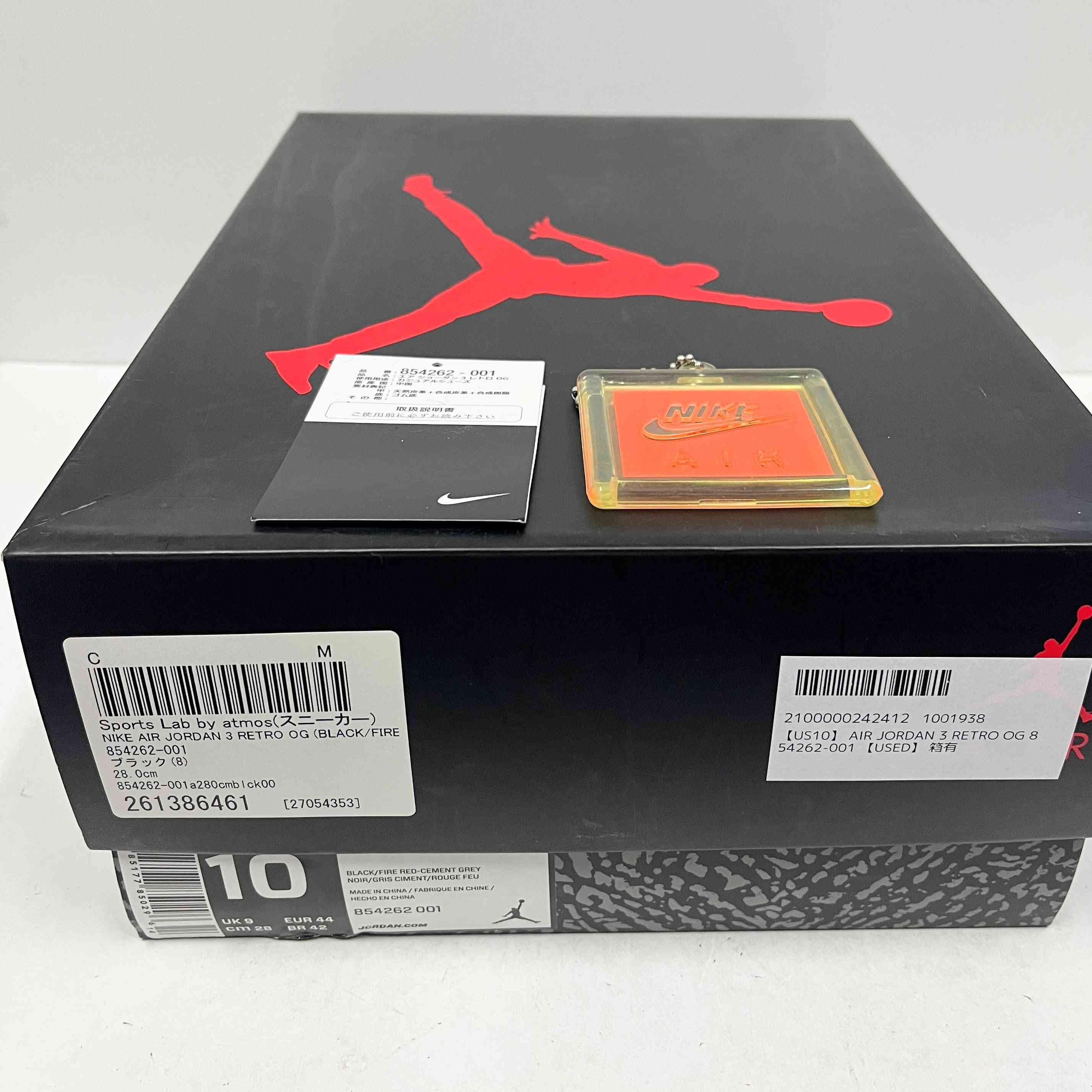 【US10】 AIR JORDAN 3 RETRO OG 854262-001 【USED】