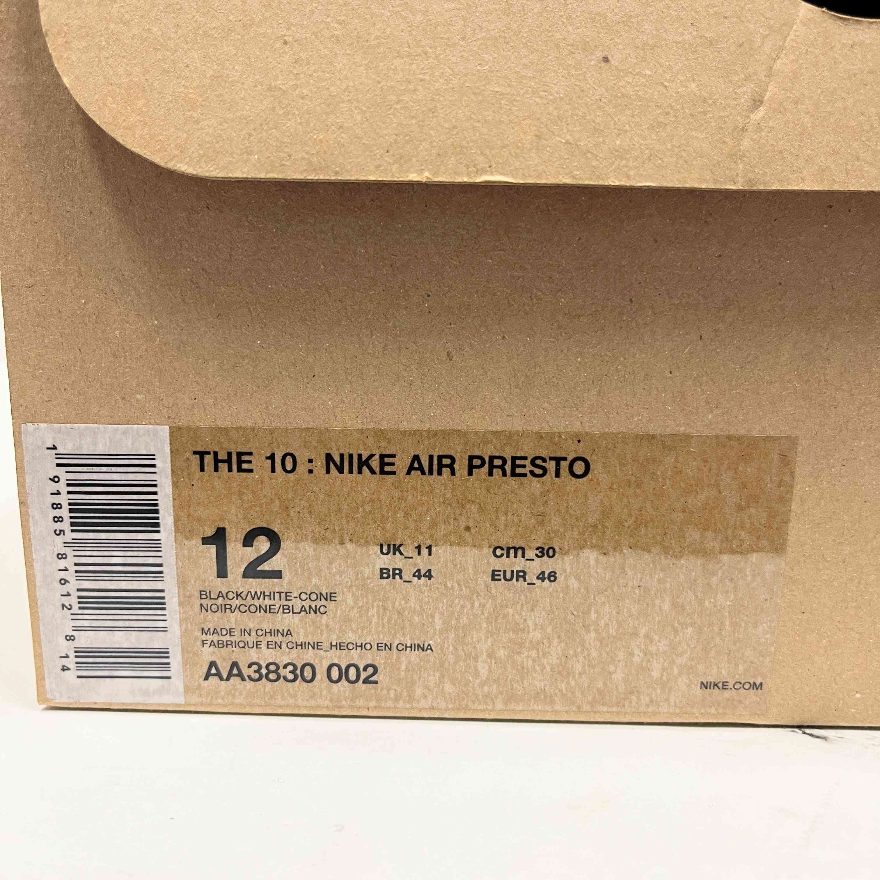 【US12】 NIKE THE10:NIKE AIR PRESTO OFF WHITE AA3830-002 【USED】